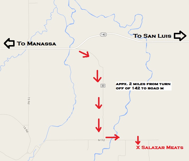 Map showing route to Salazar Meats